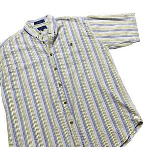 Vintage Mens Striped Summer Pastel Retro Short Sleeve Button Down Polo Shirt